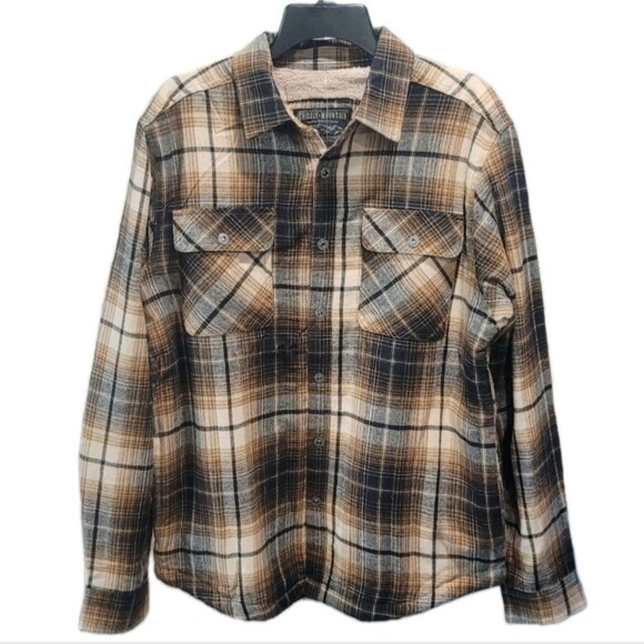 Grizzly Mountain Men's M Sherpa Lined Flannel Shirt Jacket Shacket Brown Plaid - Picture 4 of 16